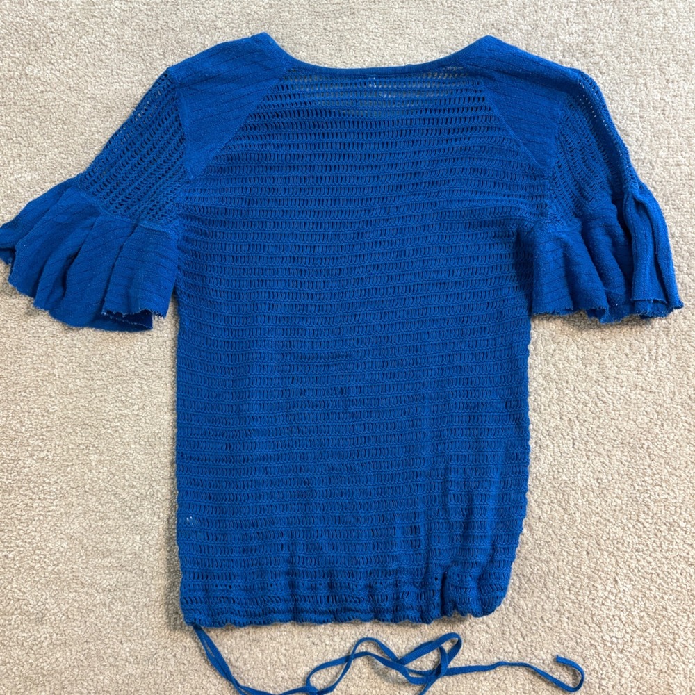 Free People Knit Women Top‎ Ruffle Sleeve Drawstring Blue Size S - Picture 2 of 8
